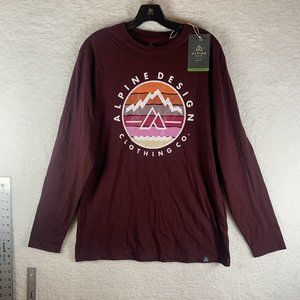 Alpine Design Shirt Men's Medium Burgundy Cotton Crew‎ Neck Long Sleeve 7242